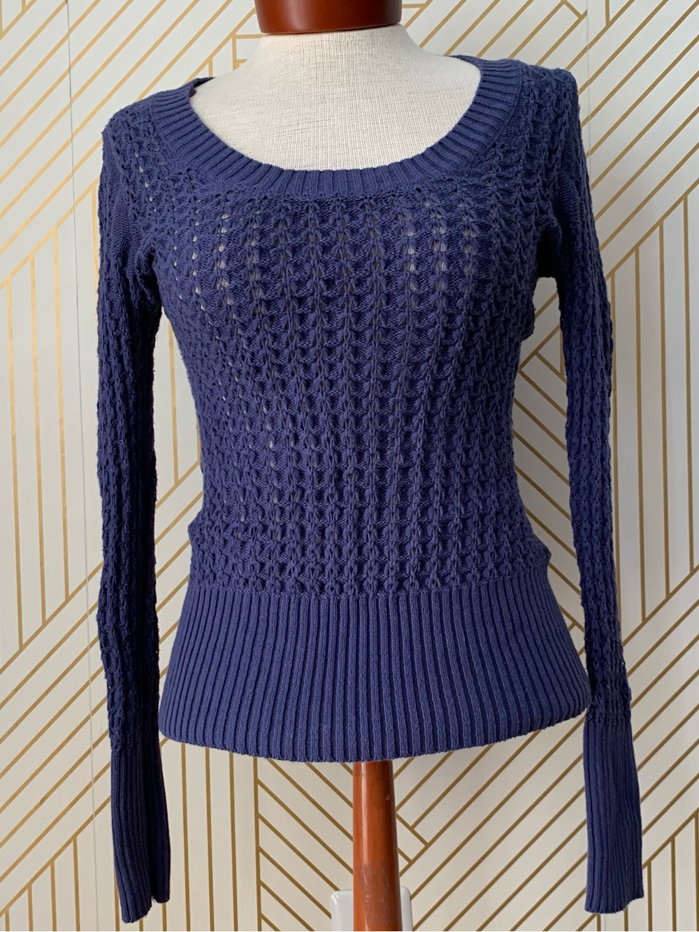 Guess 100% cotton Y2K waffle knit ribbed  scoop neck fitted Sweater 2000s 90s M